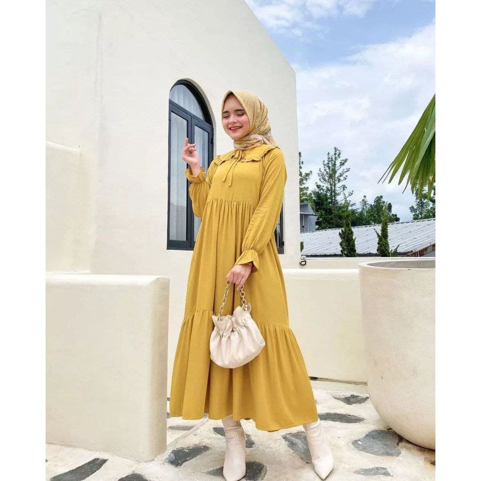 Promo Nada Midi Dress Wanita Rayon Premium Baju Wanita Lengan Panjang