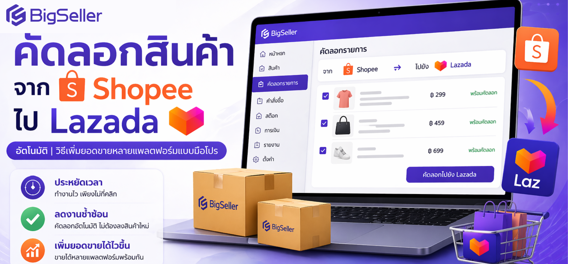 โปรแกรมช่วยคัดลอกสินค้าจาก Shopee ไป Lazada อัตโนมัติ | วิธีเพิ่มยอดขายหลายแพลตฟอร์มแบบมือโปร