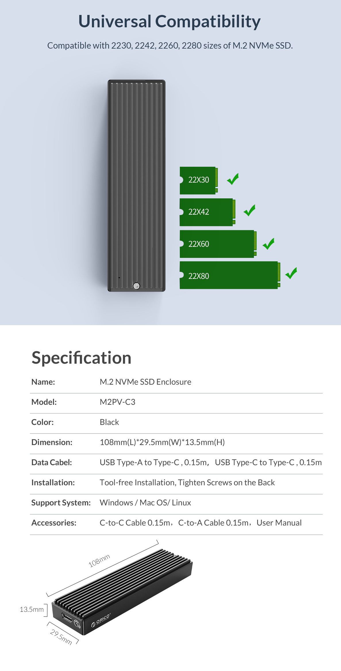 Orico M2PV NVME M 2 To Type C SSD Enclosure Brightstar Computer