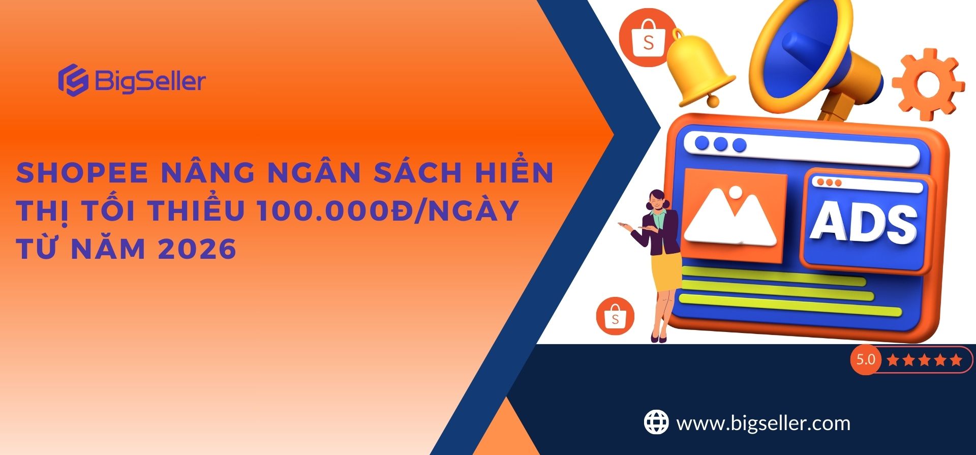 Shopee nâng ngân sách hiển thị tối thiểu 100.000đ/ngày từ năm 2026