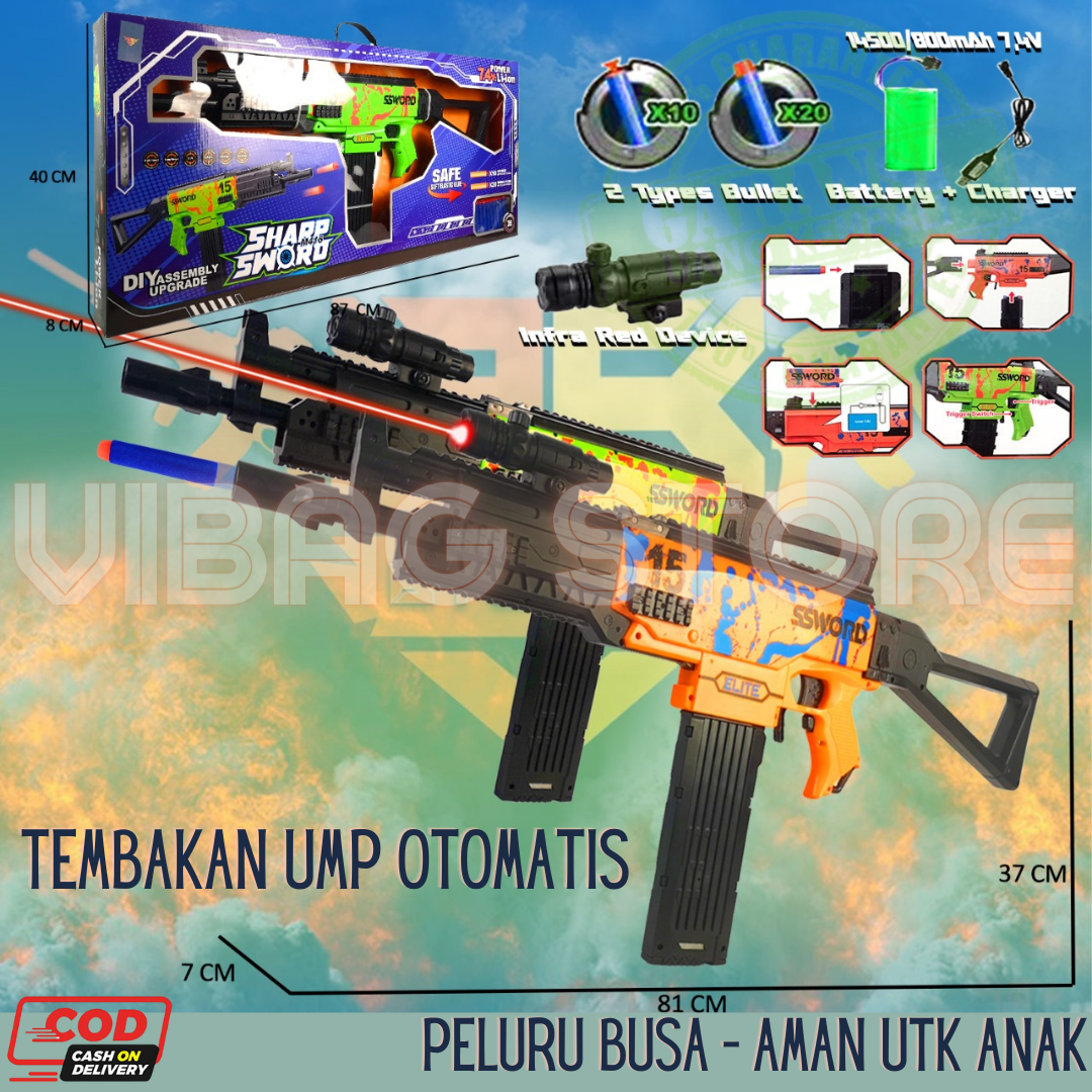 Jual Mainan Tembakan Otomatis UMP PUBG FF Baterai Peluru Busa Aman ...