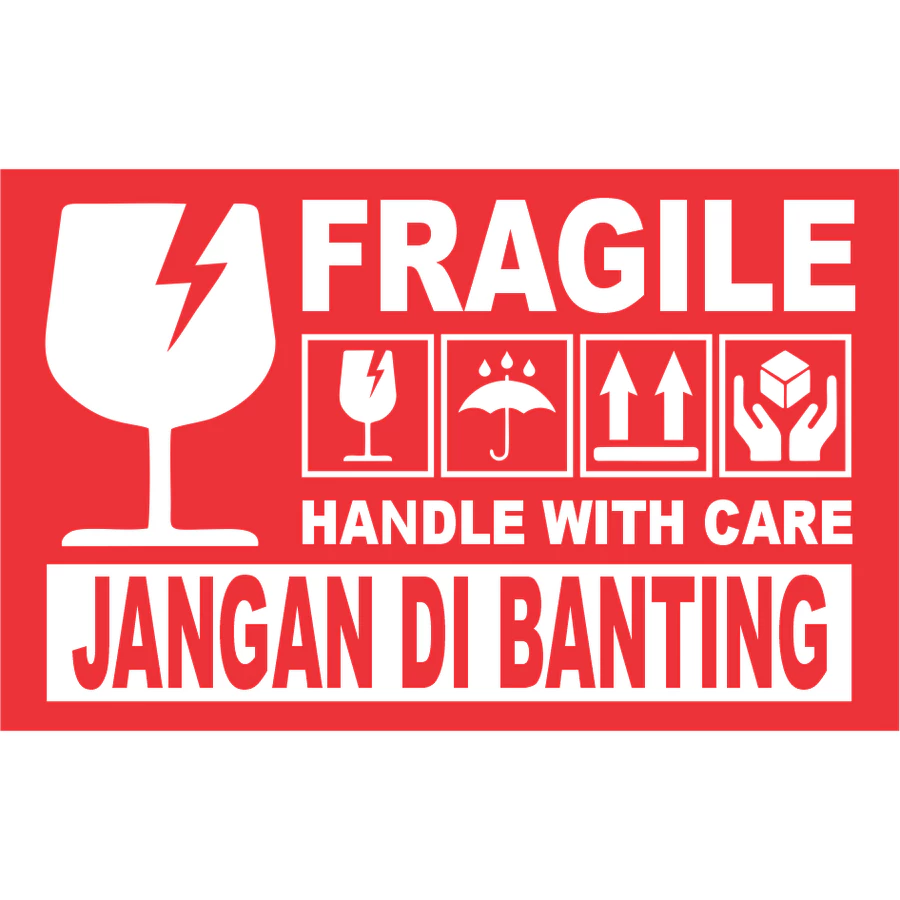 STIKER LABEL FRAGILE TEMPEL DI PAKET