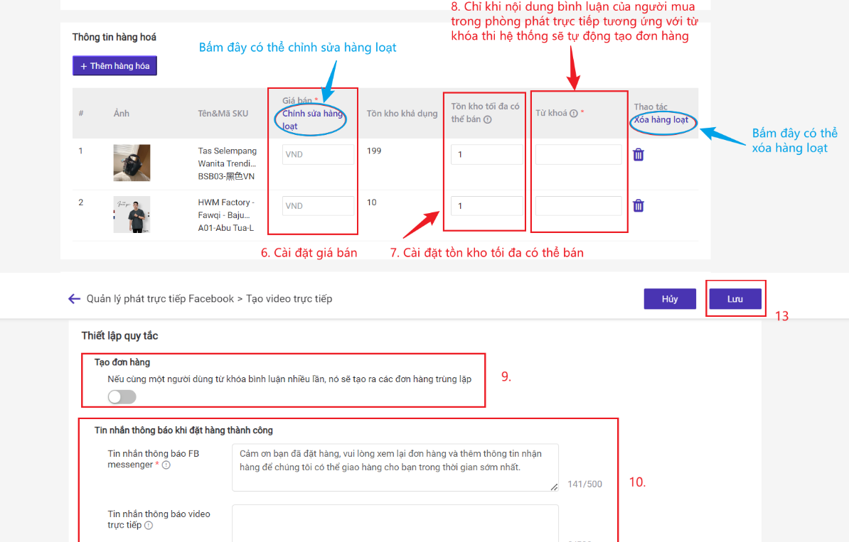 Quy tắc chốt đơn tự động khi livestream