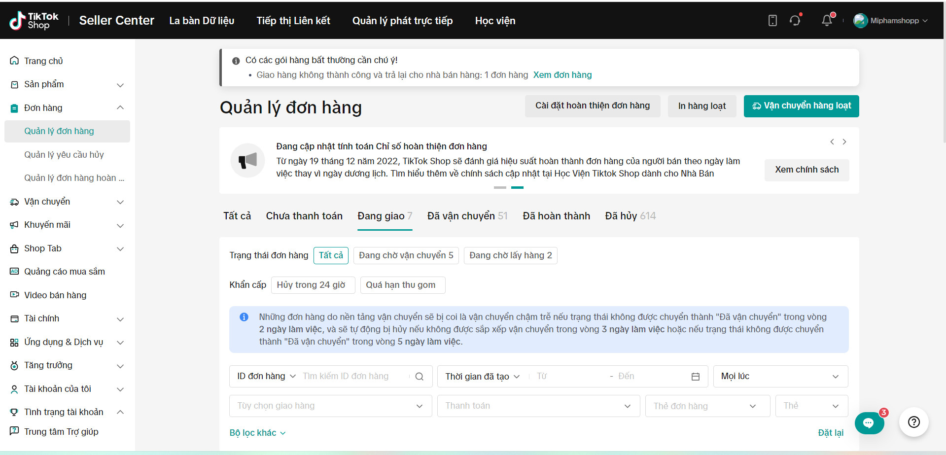quy trình vận đơn TikTok Shop