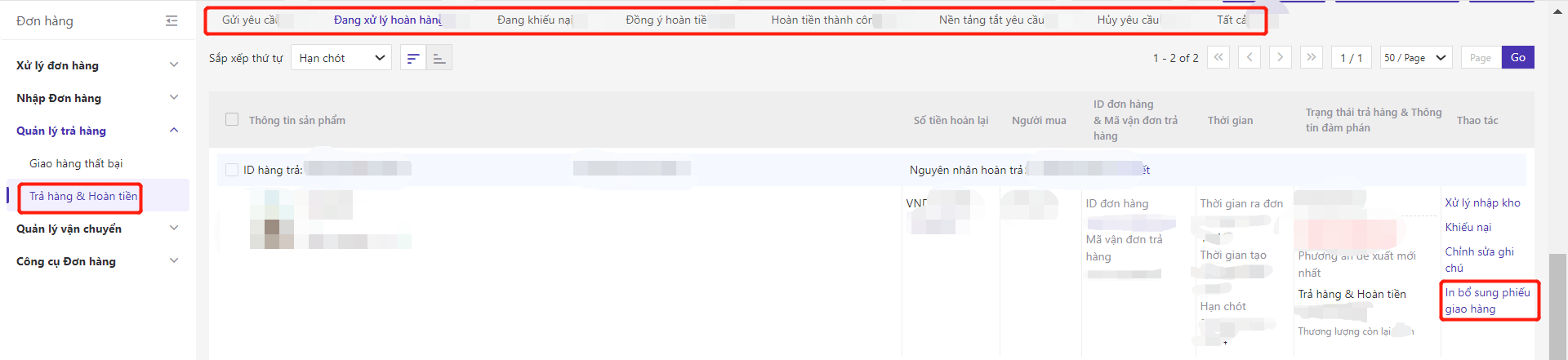 in bổ sung phiếu giao hàng