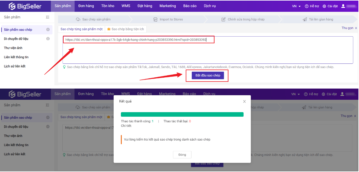 Sao chép sản phẩm bằng link