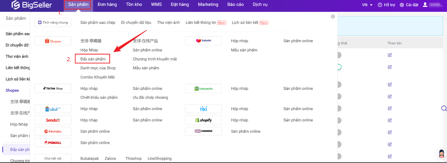 Đẩy sản phẩm Shopee