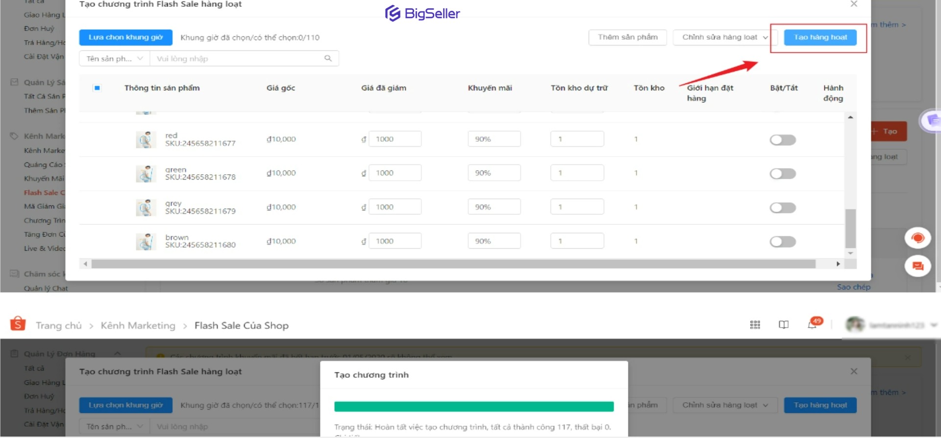 Tạo Flash Sale hàng loạt