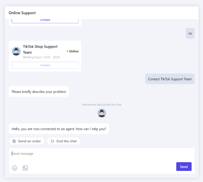 Get online support with TikTok Shop agent