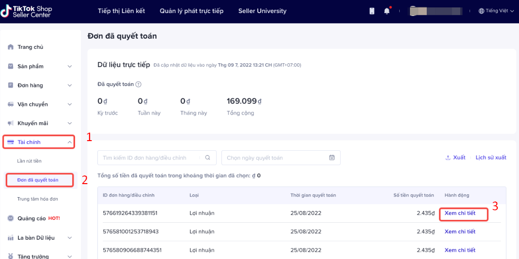 Cách xem phí dịch vụ TikTok Shop