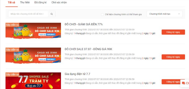 Đăng ký Flash Sale Shopee