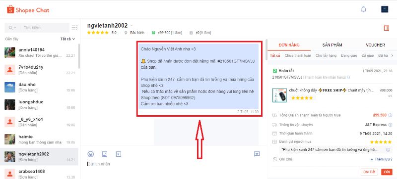 Trả lời tin nhắn khách hàng