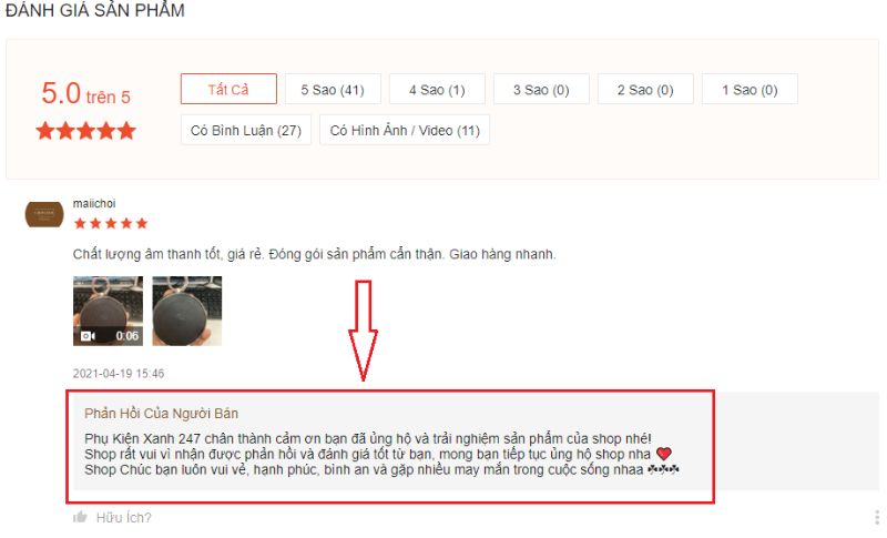 Trả lời đánh giá khách hàng