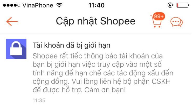 Xử lý tài khoản bị khóa trên Shopee