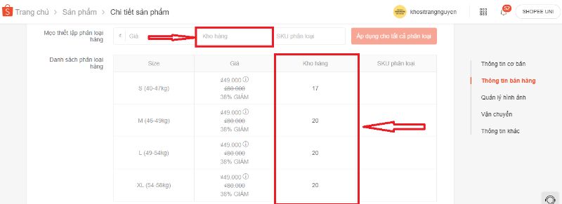 Ghi số lượng khi hàng có thể bán