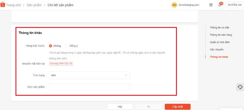 Điền các thông tin khác