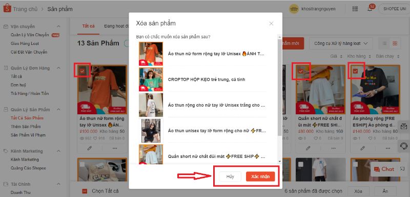 Cách xóa sản phẩm trên Shopee