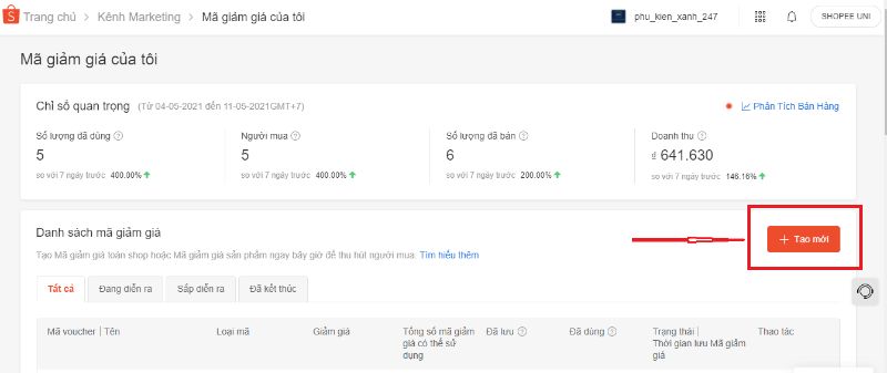 Chọn Tạo mã giảm giá mới