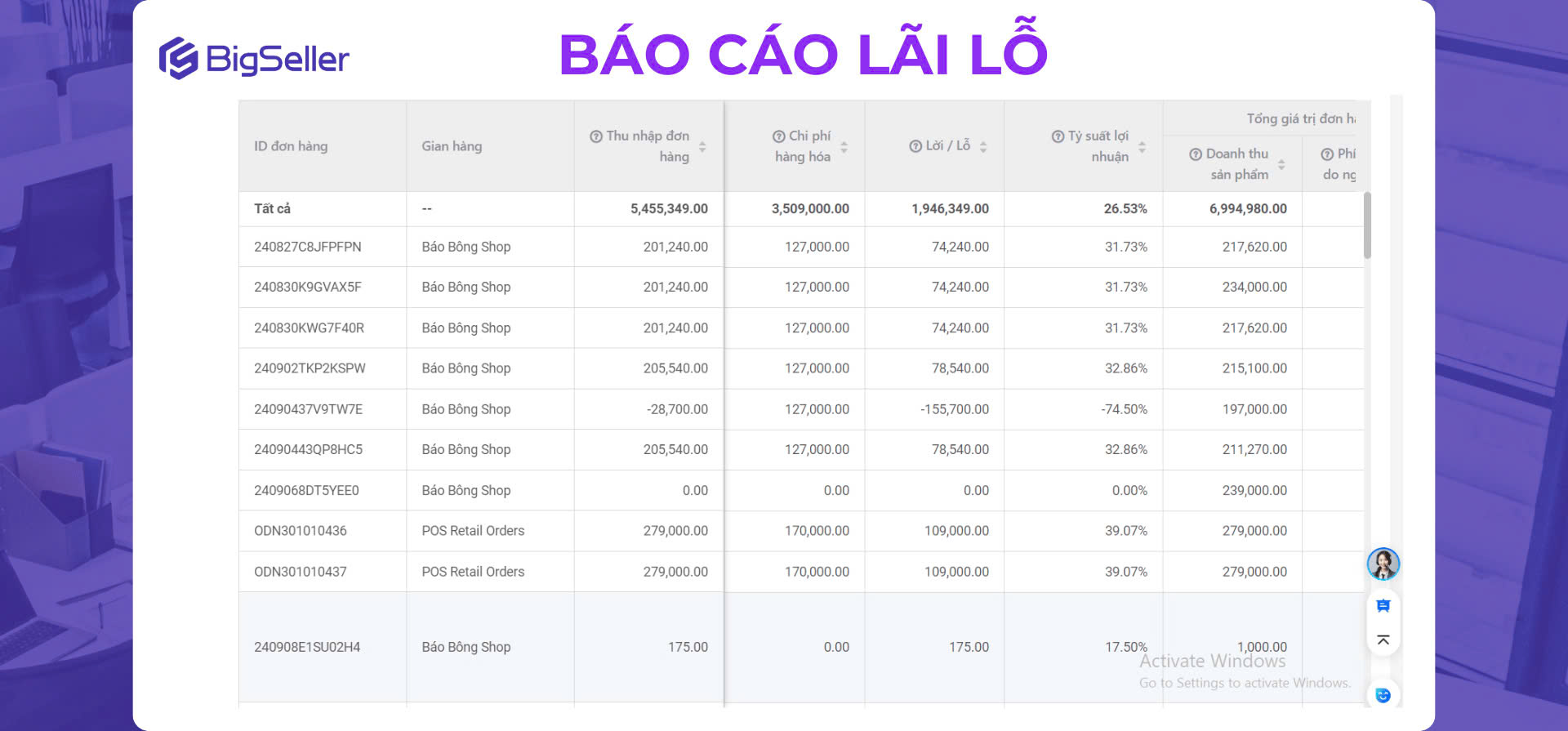 Báo cáo lời lỗ