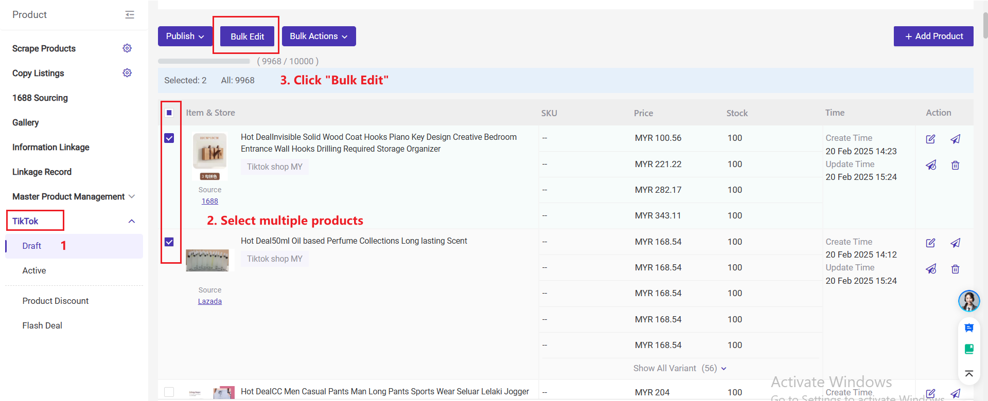 BigSeller TikTok Shop Bulk Edit
