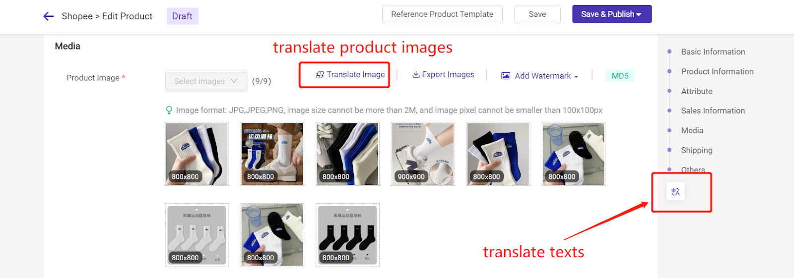 BigSeller text and image translation for Lazada Cross-Border seller