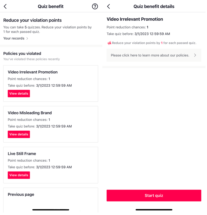 TikTok Shop Policy Quizzes