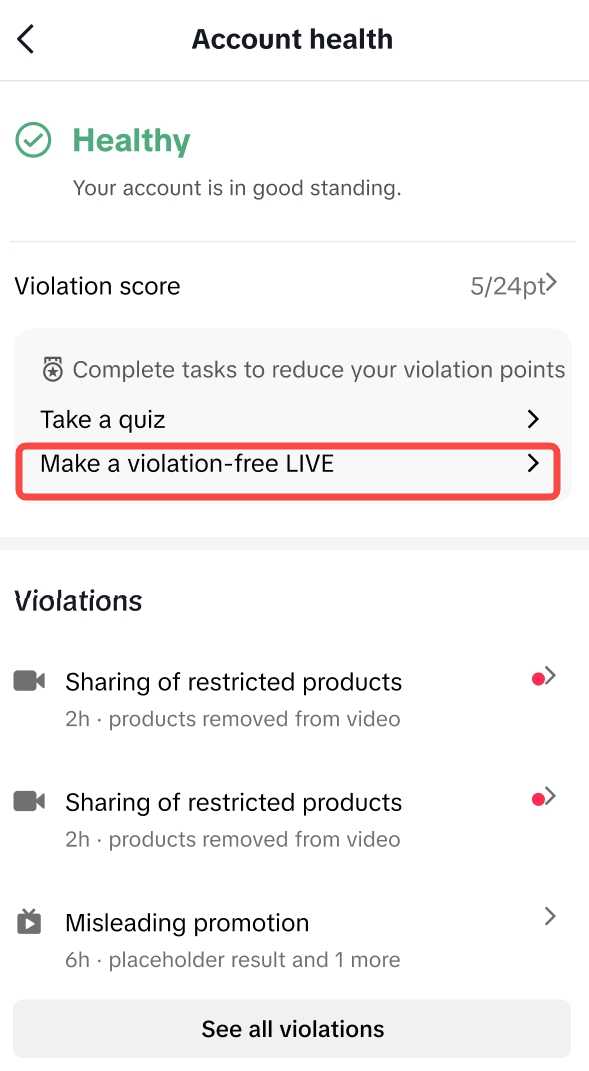 Make a Violation-free LIVE