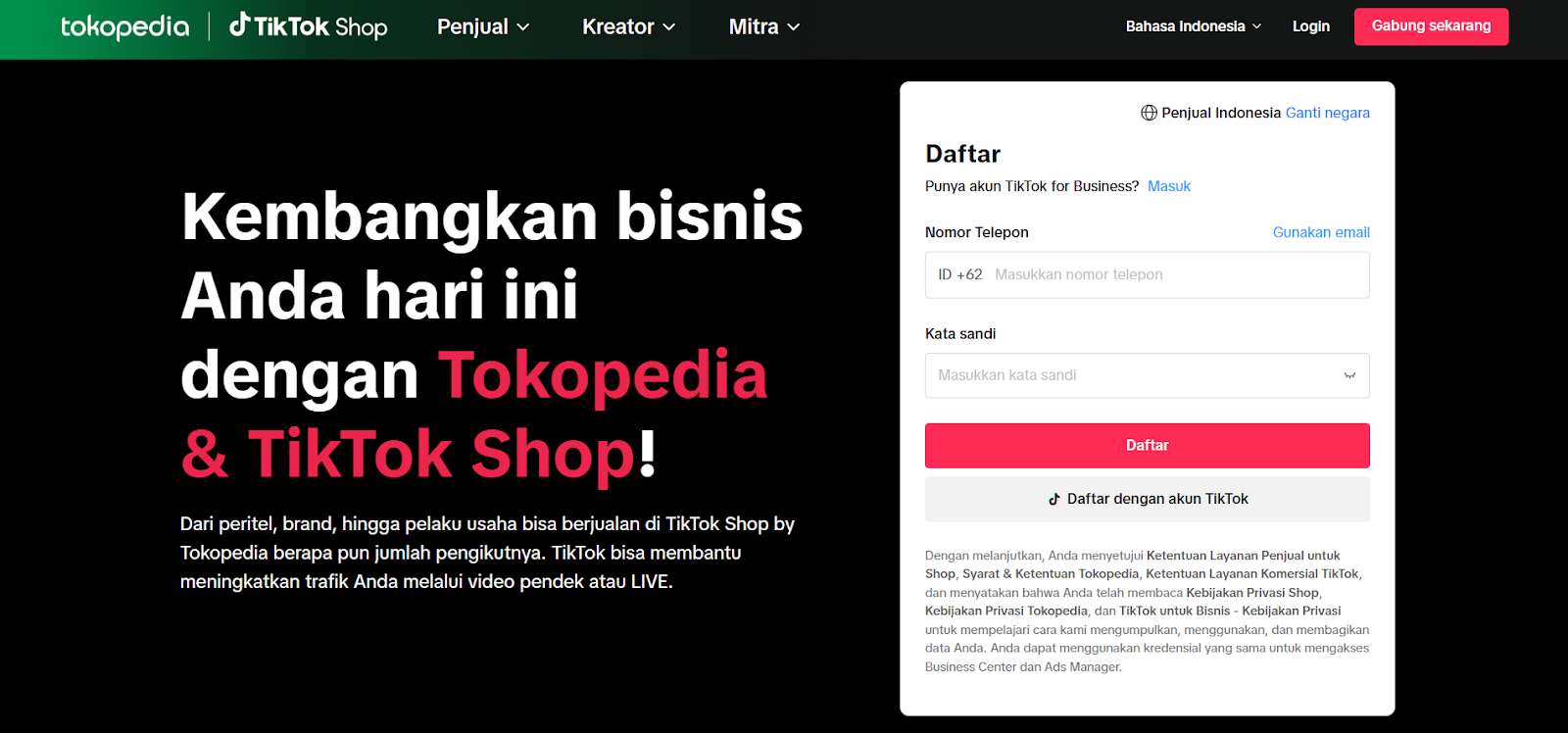 cara membuat akun tiktok shop