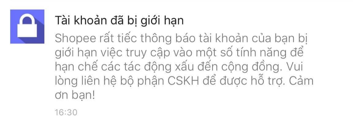 Shopee cảnh báo vi phạm giới hạn