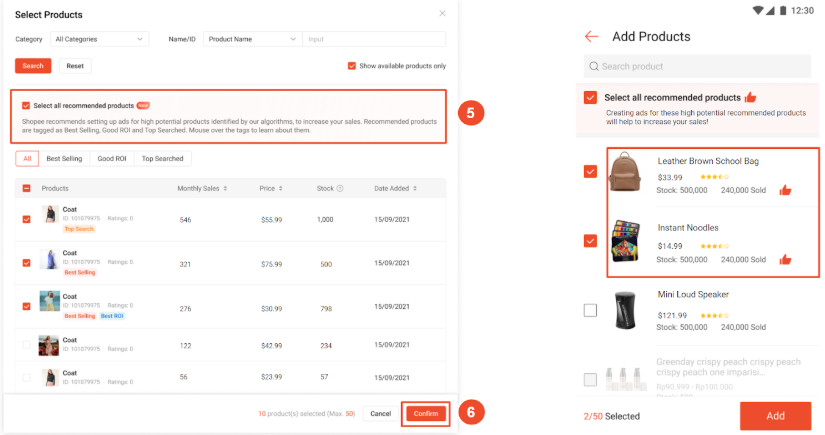 shopee ads recommended products