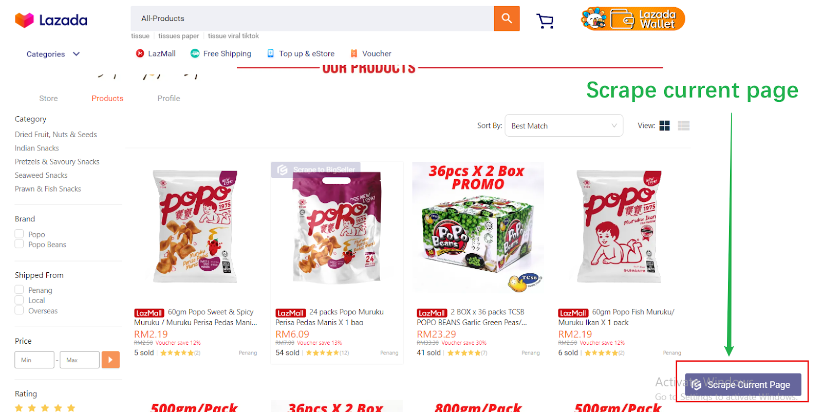 bigseller scrape products