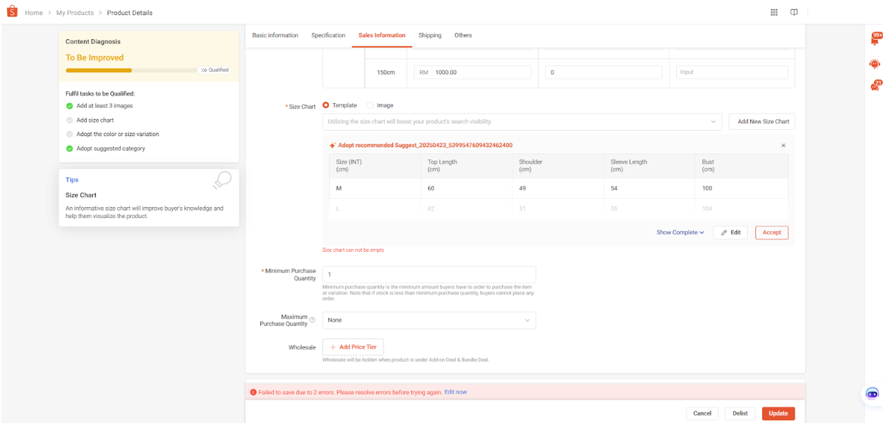 5shopee size chart 2025