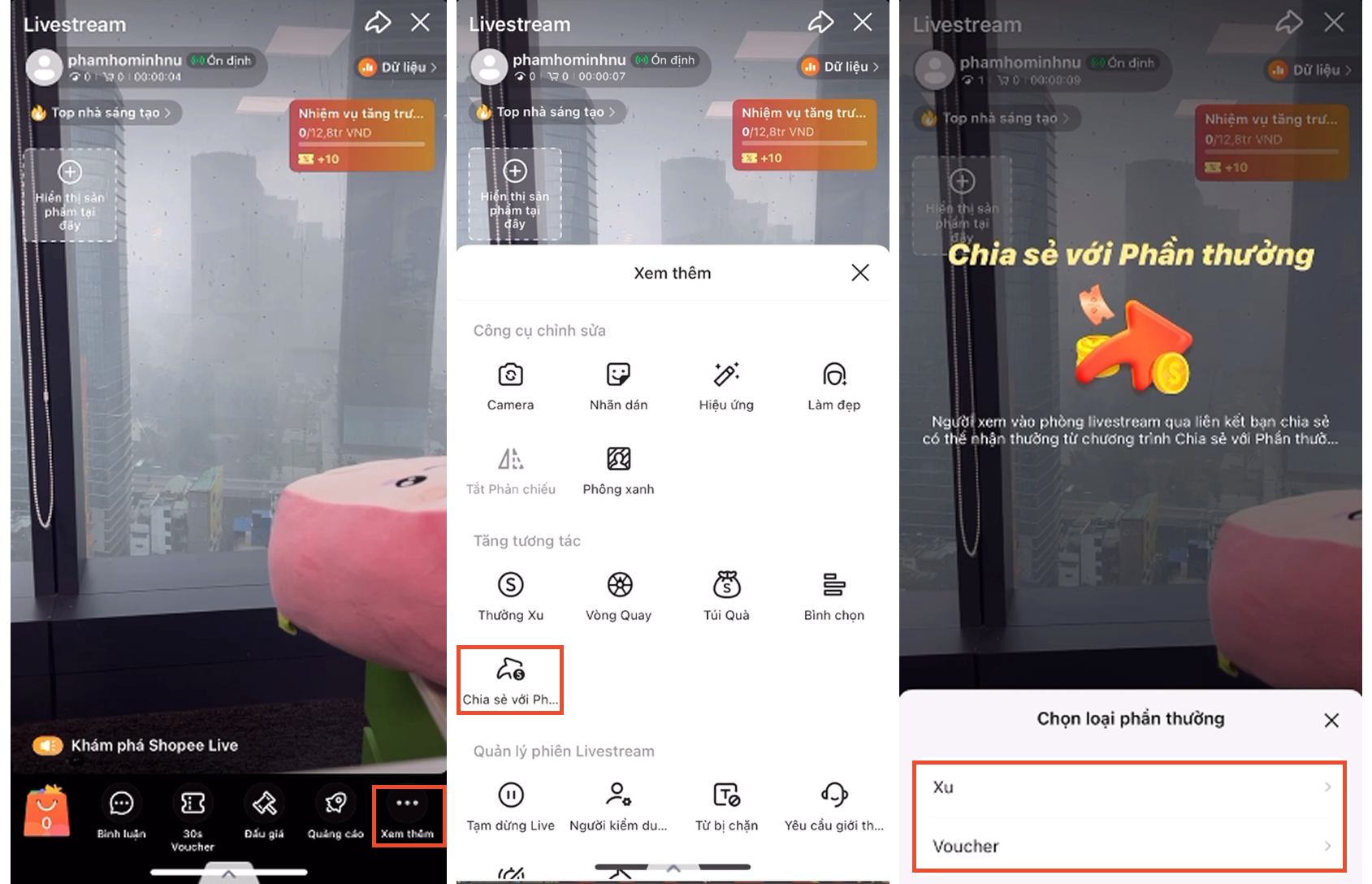 TÍNH NĂNG THIẾT LẬP PHẦN THƯỞNG KHI CHIA SẺ LIVESTREAM SHOPEE