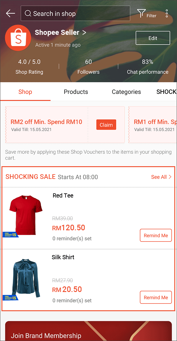 shopee my shop shocking sale