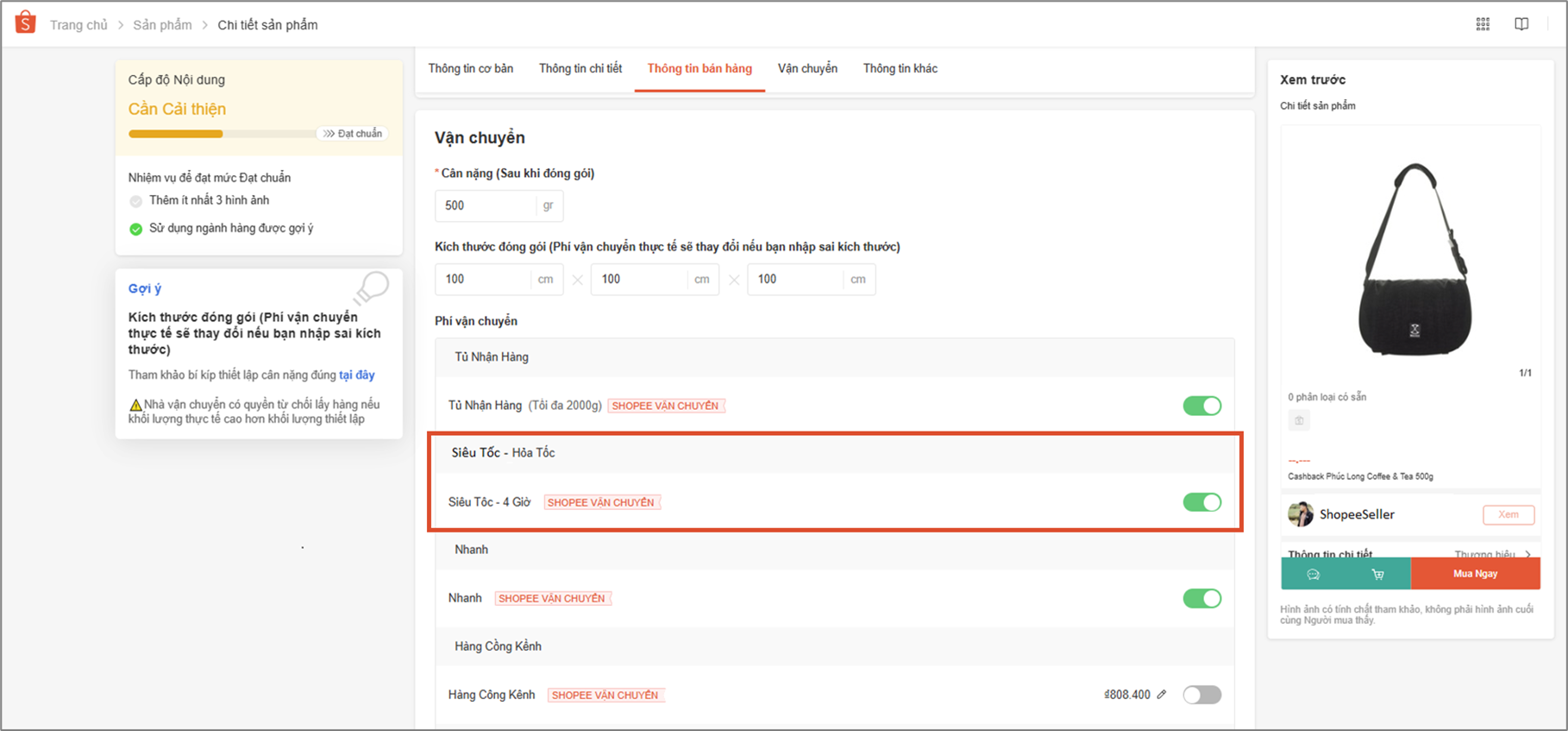 Cập nhật Phương thức vận chuyển Shopee 