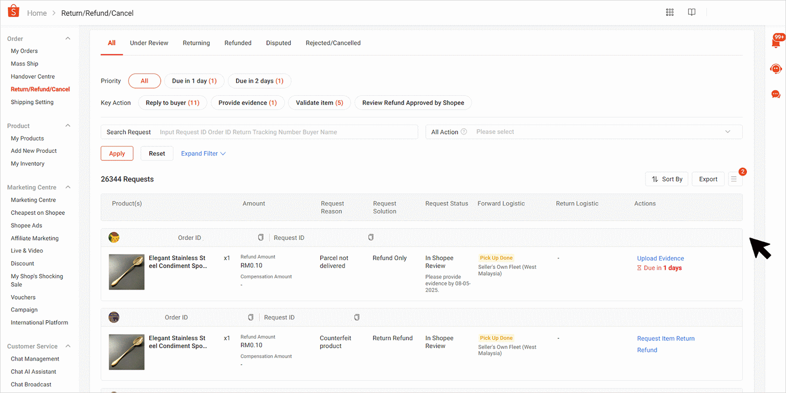 shopee dispute for return refund request