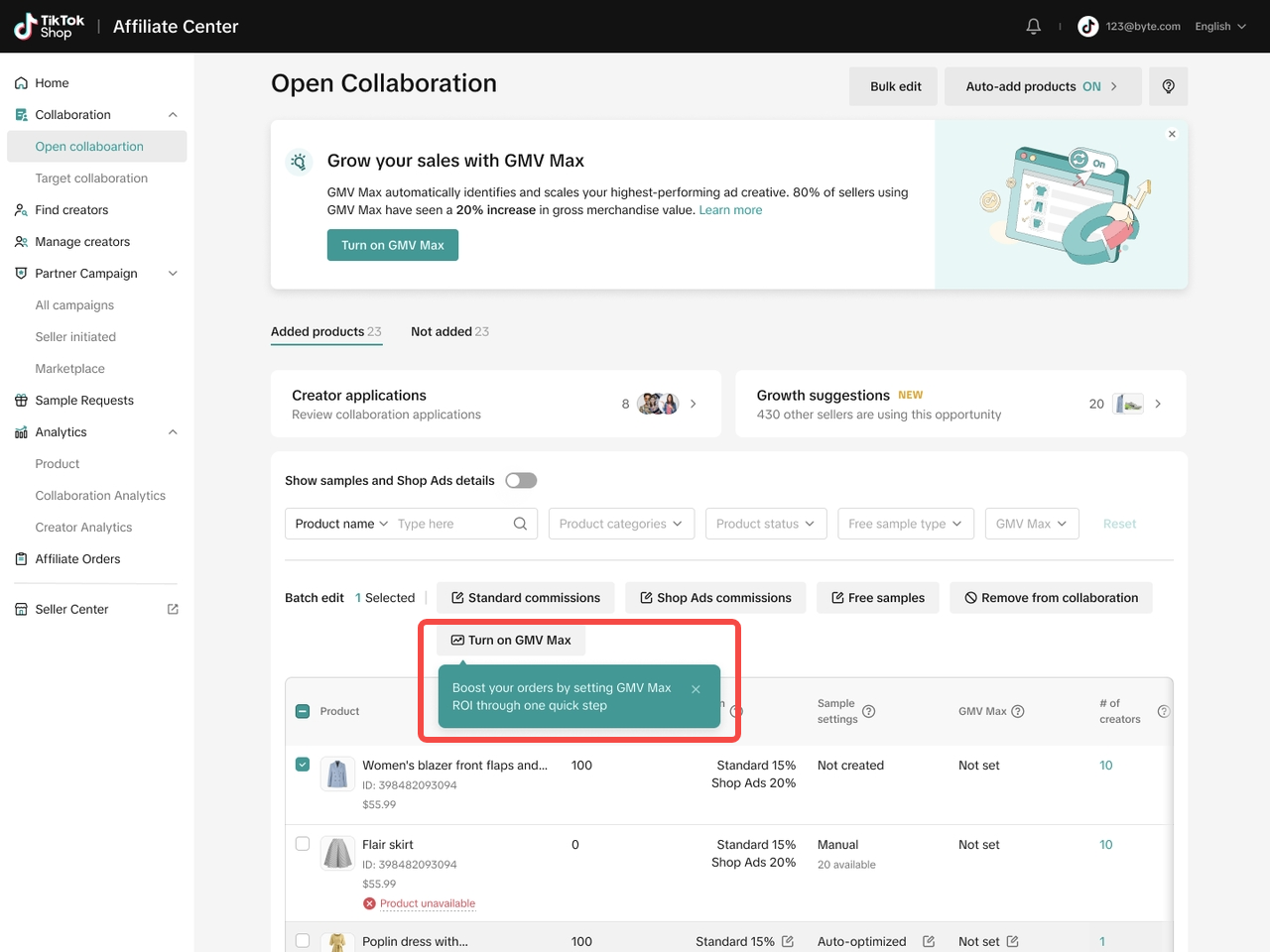 tiktok shop gmv max affiliate2