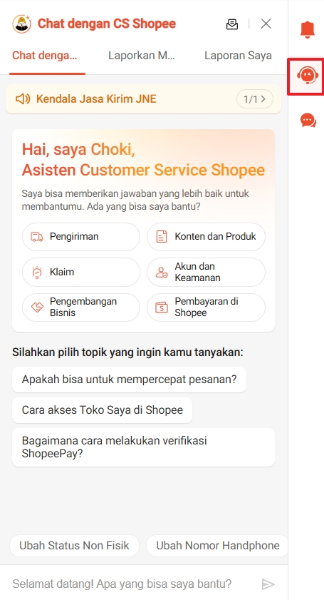 cara hubungi customer service melalui seller center