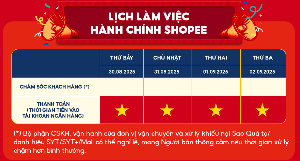 Lịch vận chuyển Shopee lễ 2/9