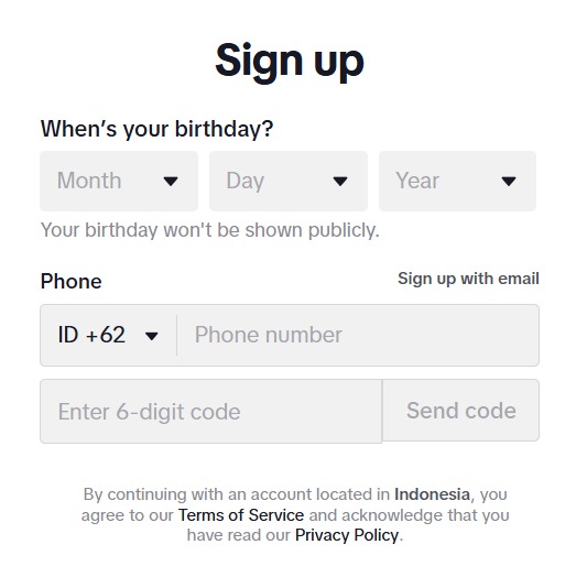 cara sign up tiktok