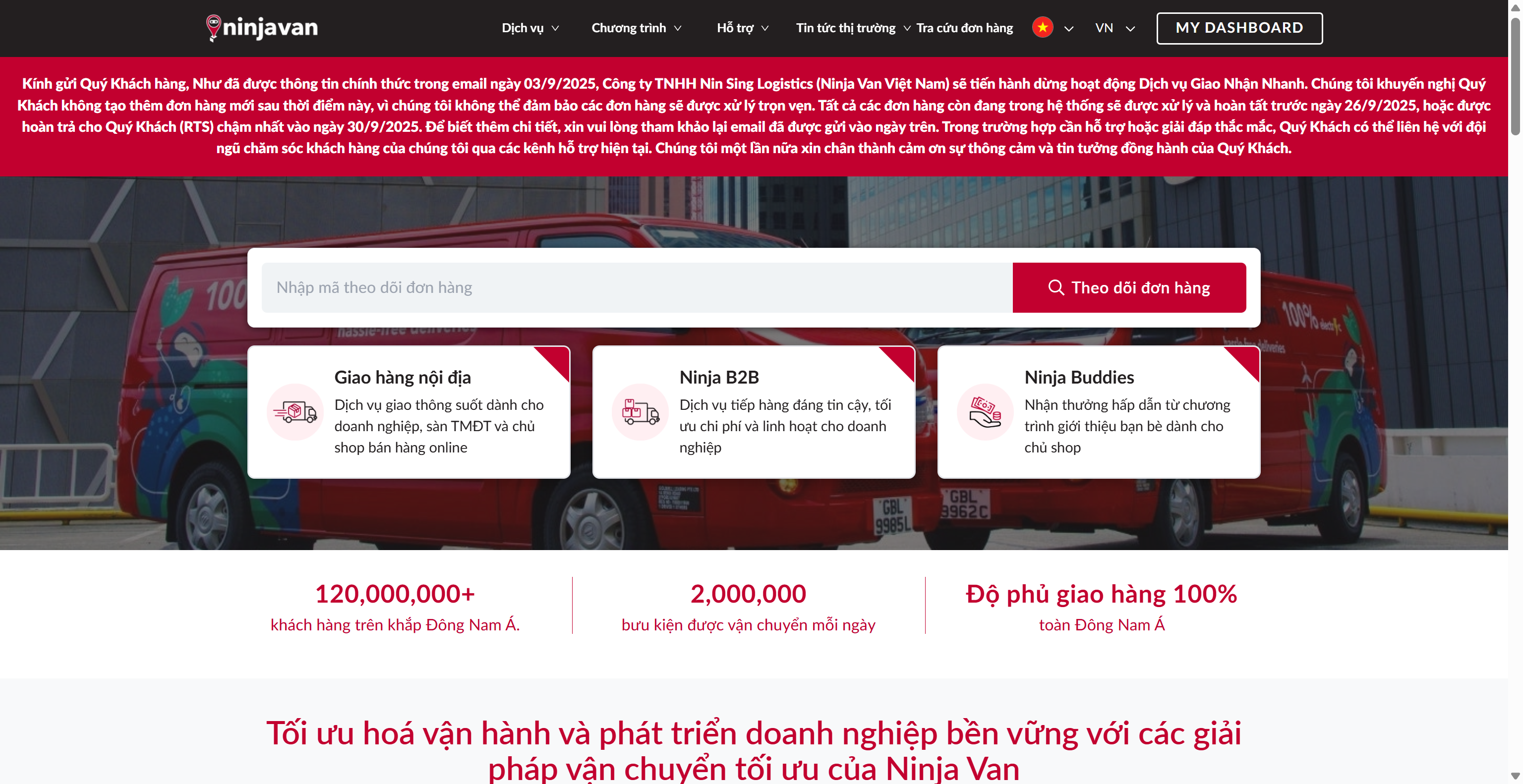 Ninja Van Việt Nam ngừng dịch vụ