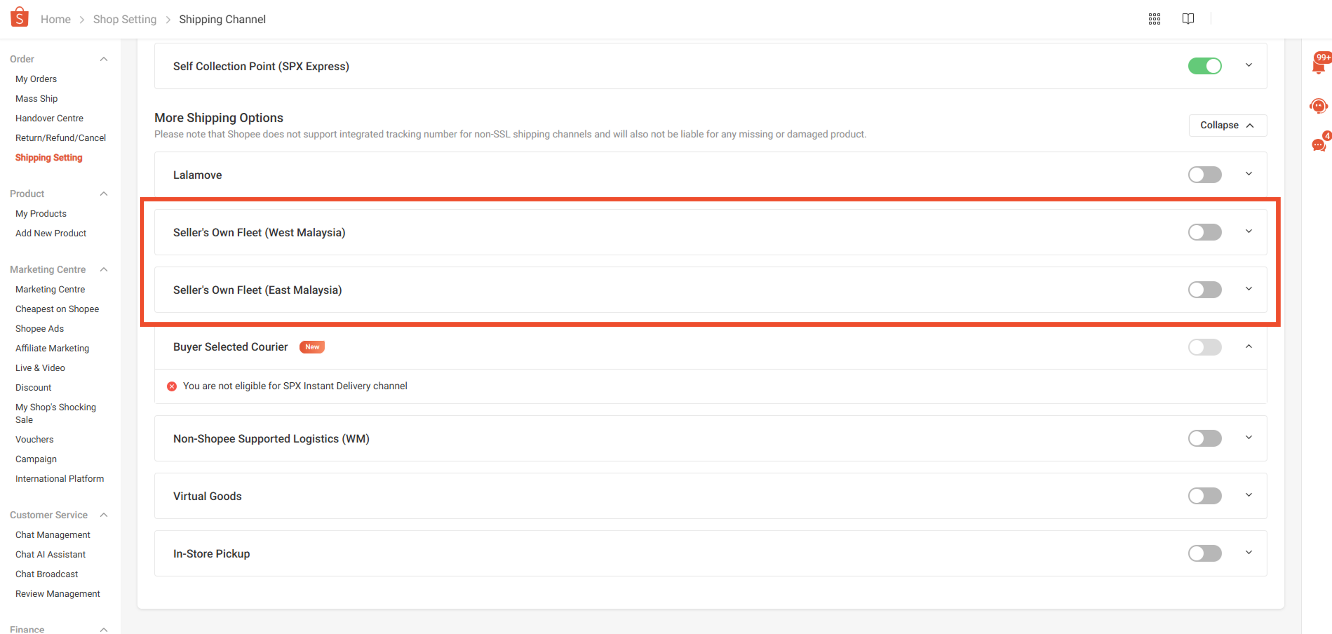 shopee shipping channel
