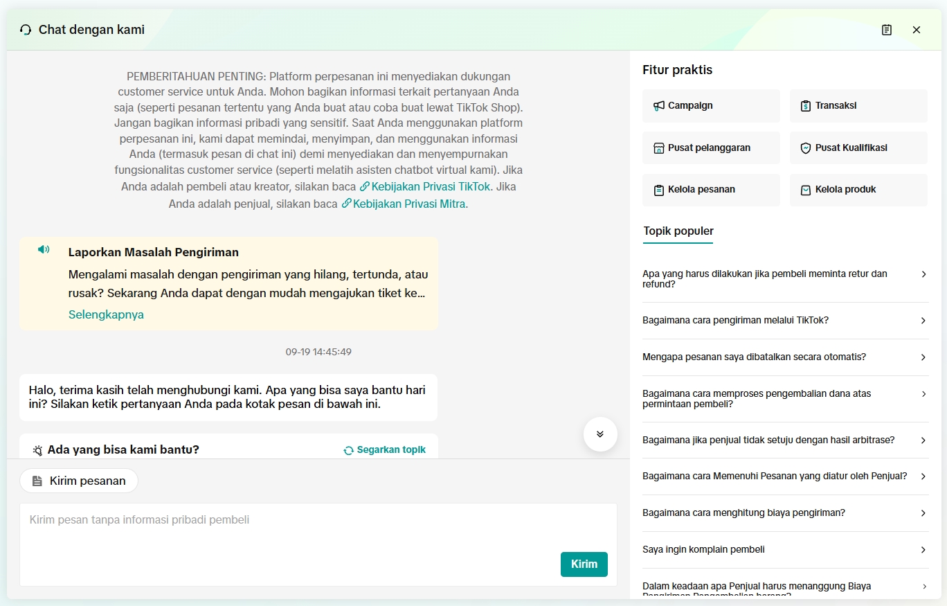 cara hubungi cs tiktok lewat website