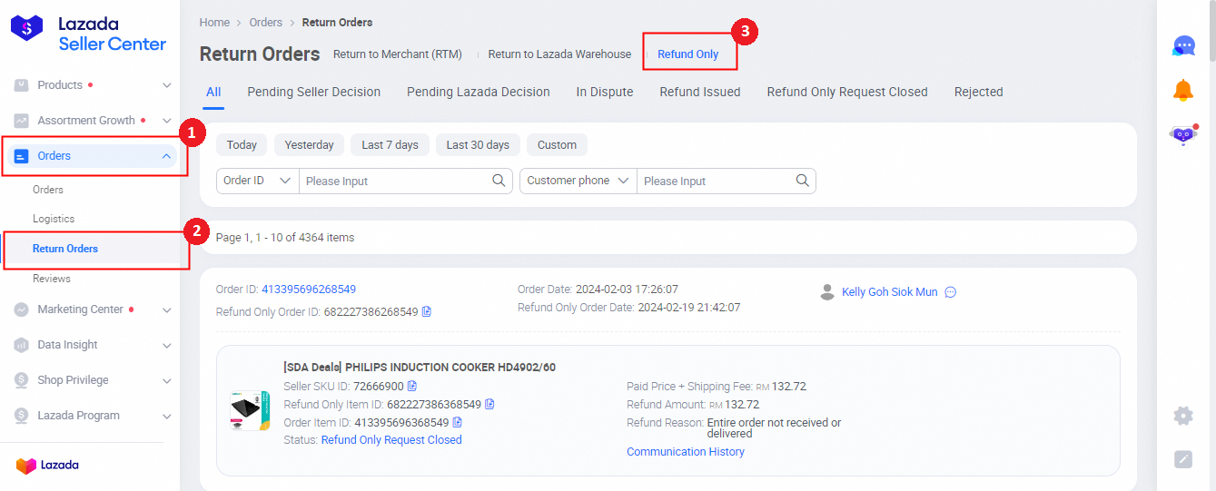 seller lazada malaysia refund only4