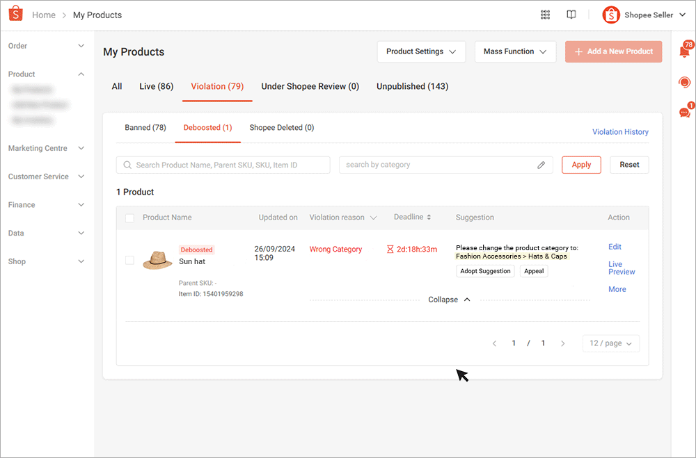 shopee listing wrong category2