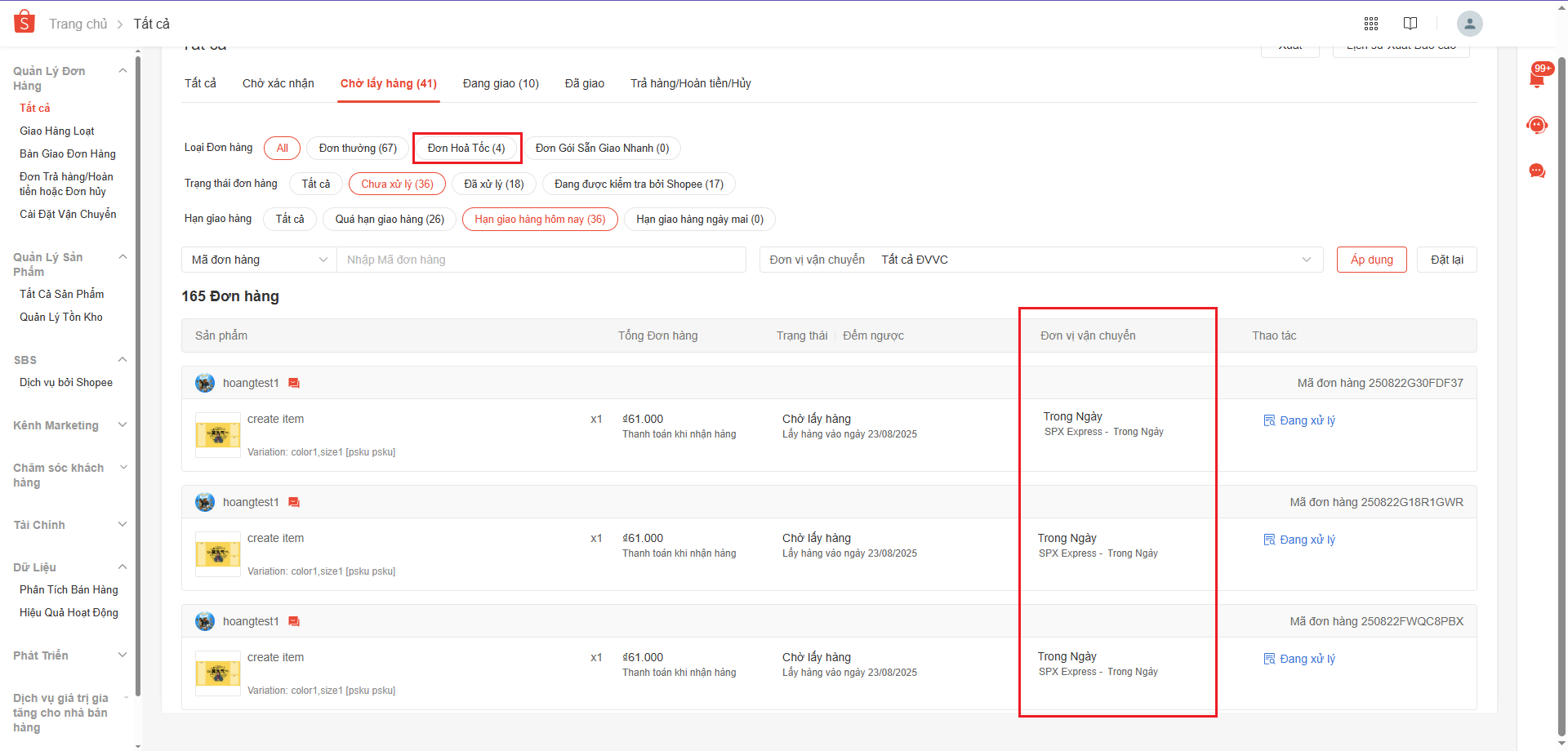 Phương thức vận chuyển Trong Ngày