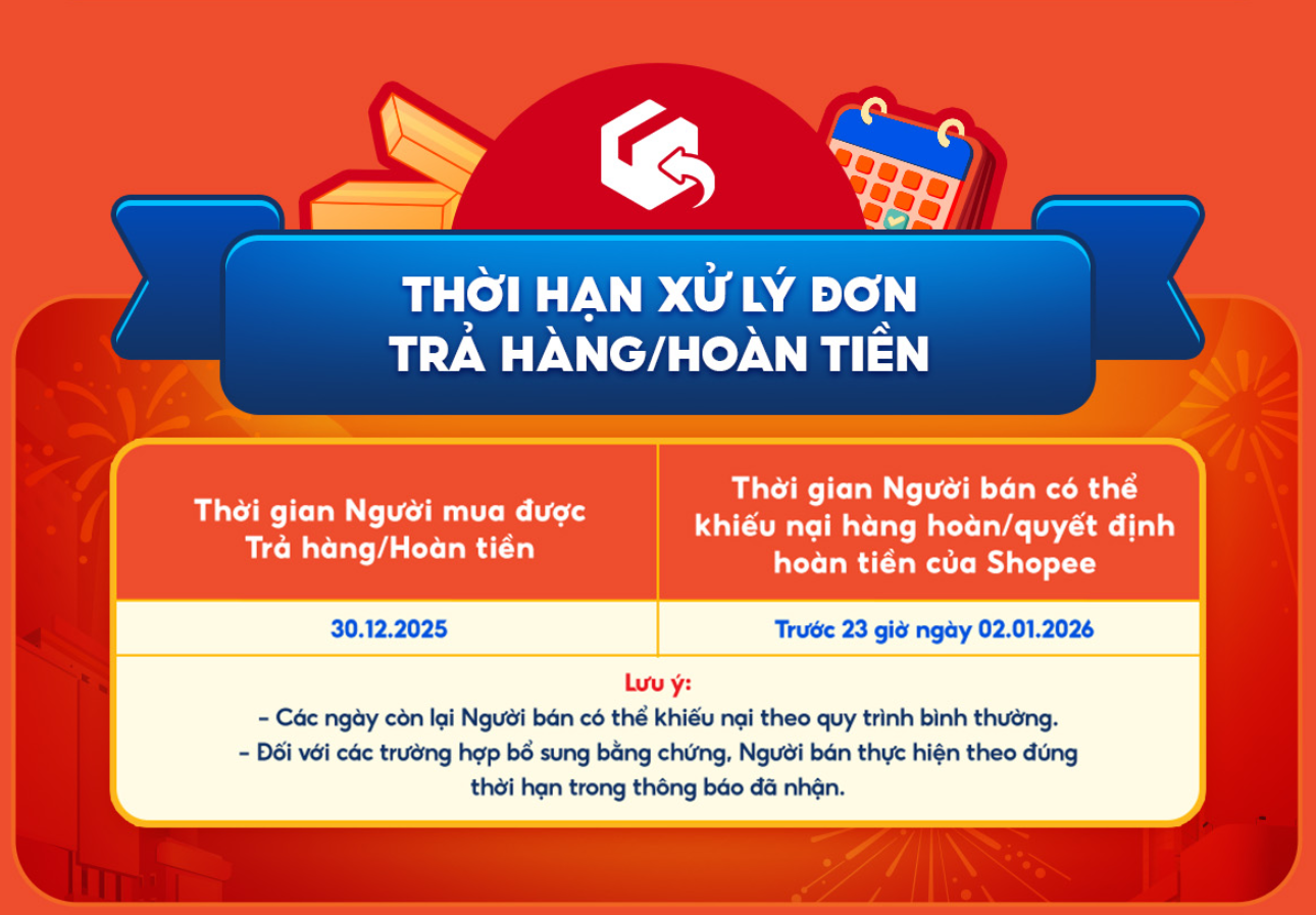 Thời hạn xử lý đơn hàng Shopee dịp Tết Dương lịch 2026