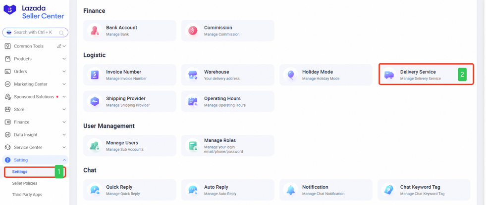 lazada instant delivery set up