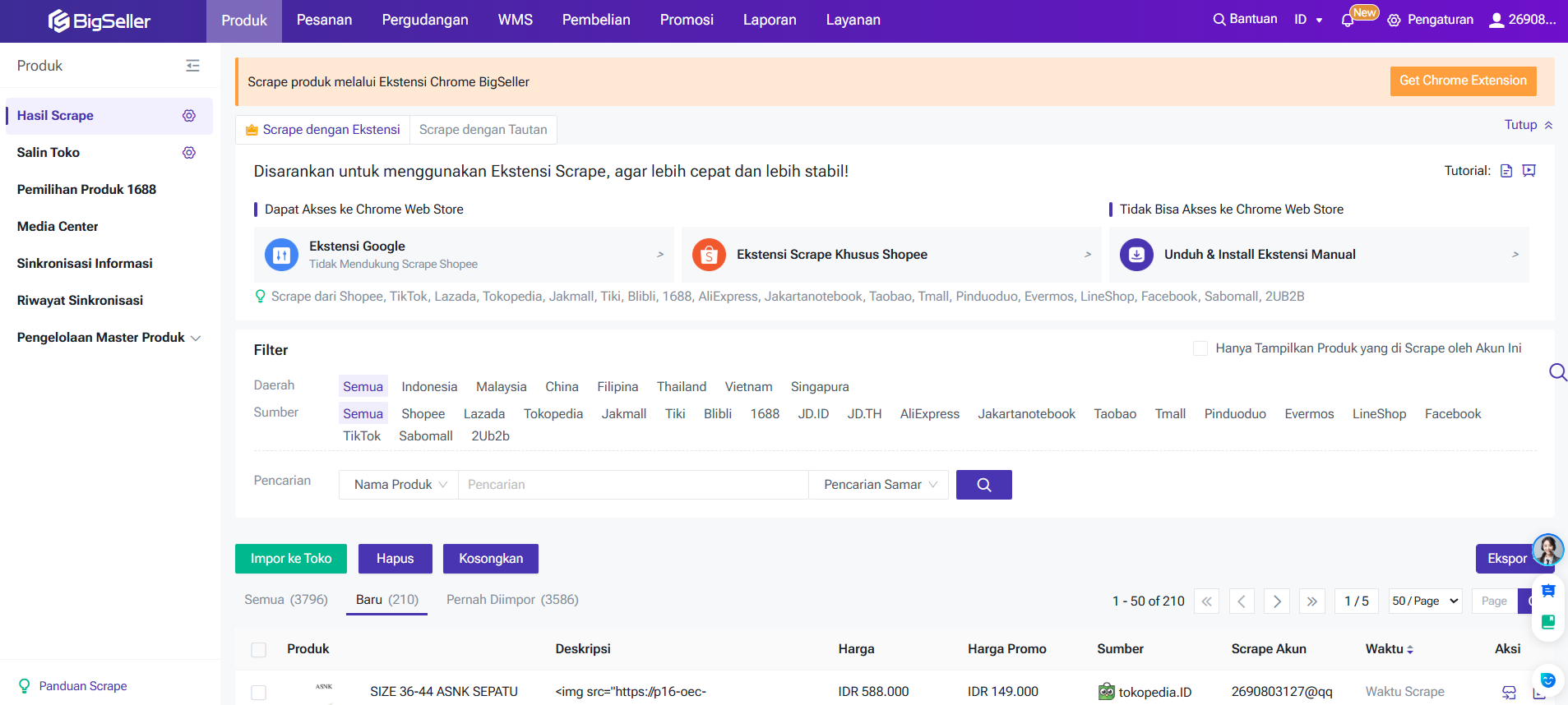 Fitur Pengelolaan Produk dan Scrape Produk