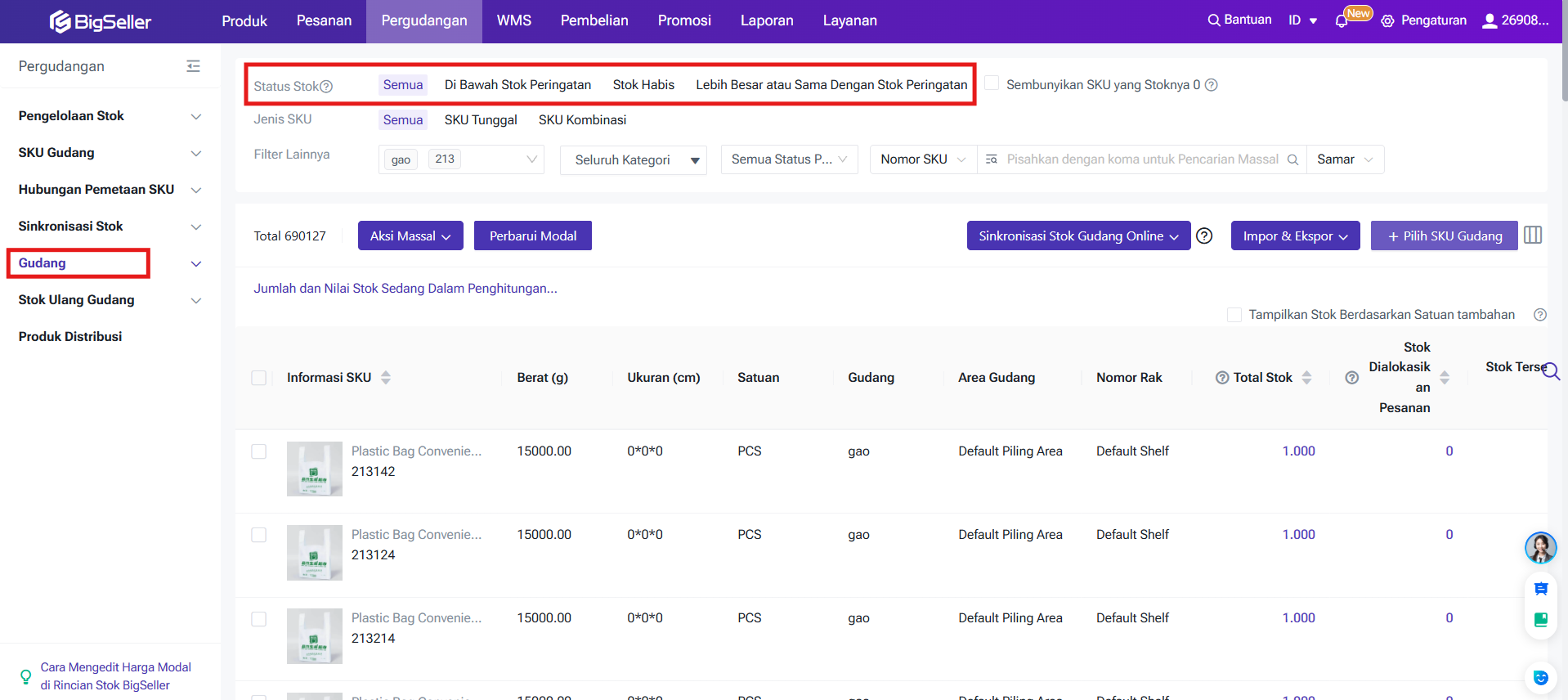 Fitur Inventory Pengelolaan Stok dan Gudang BigSeller